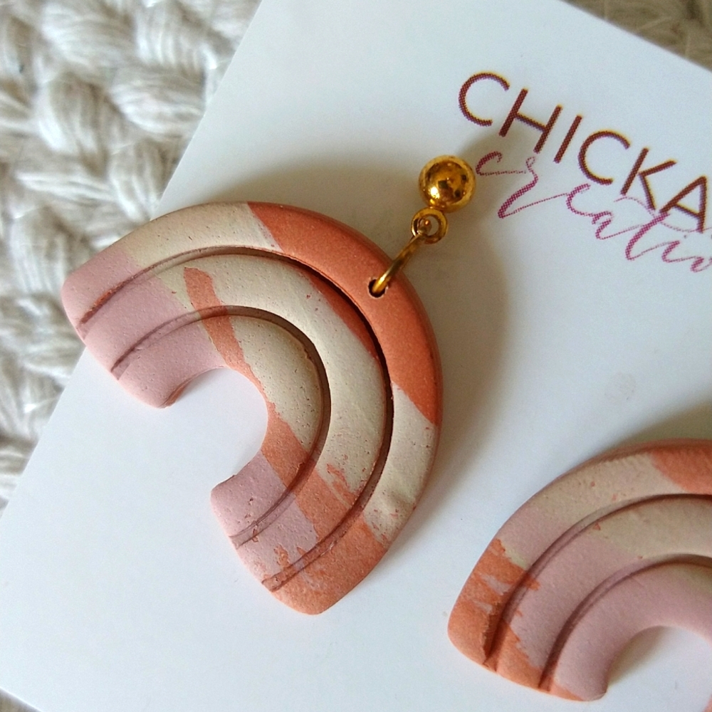 NWT Chickadee Creations Clay Neutral Boho Rainbow Earrings - Picture 3 of 6